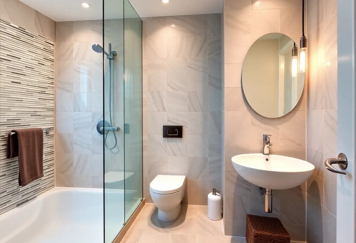 Renovated bathroom with modern fixtures and decor