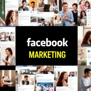 Collage of Facebook marketing strategies for better engagement in 2025.