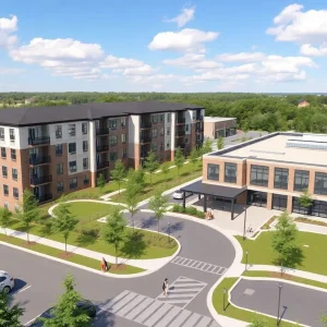 Rendering of the new apartment development at The Groves of Whitmore Lake.