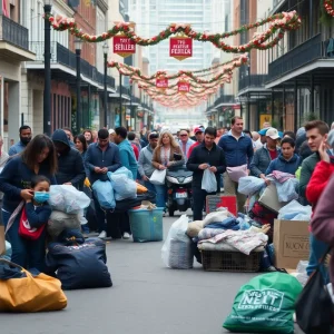 Individuals gathering their belongings in New Orleans as part of a relocation operation.