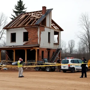 Construction site with police investigation after human remains discovery