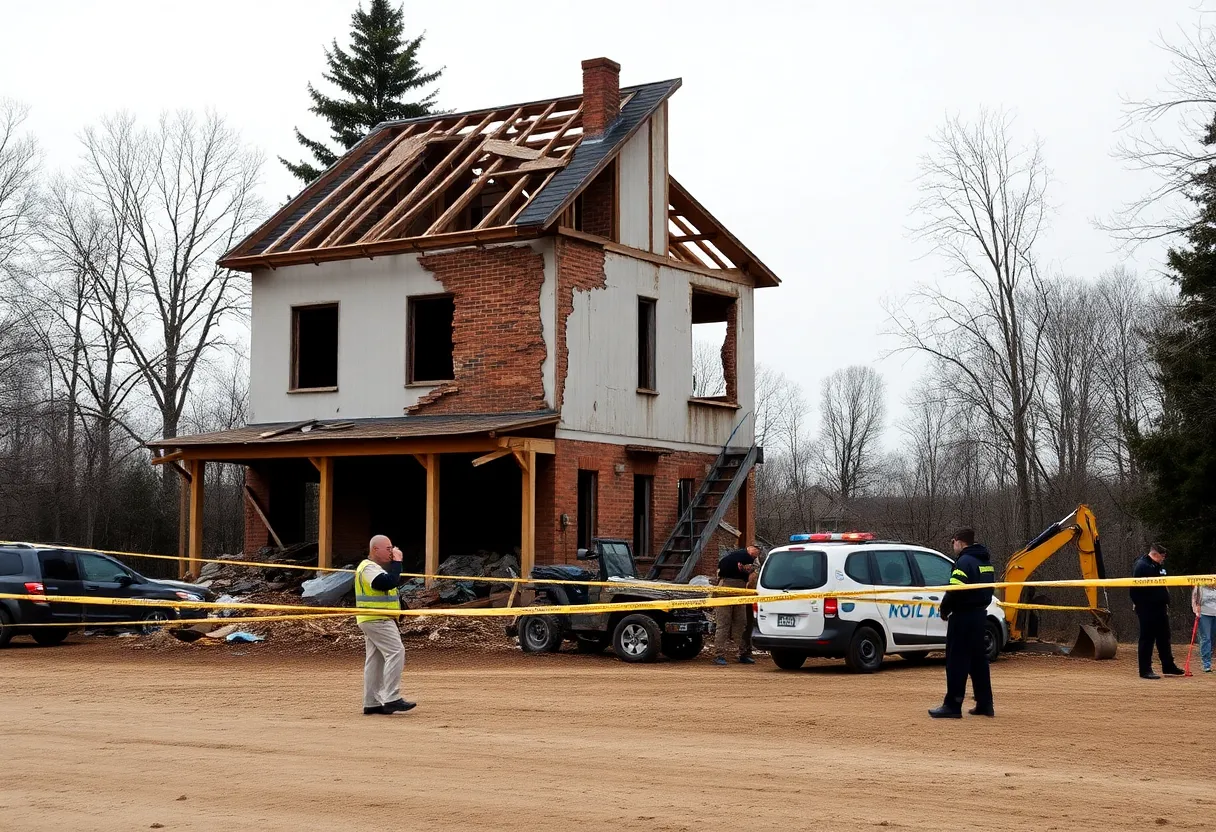 Construction site with police investigation after human remains discovery