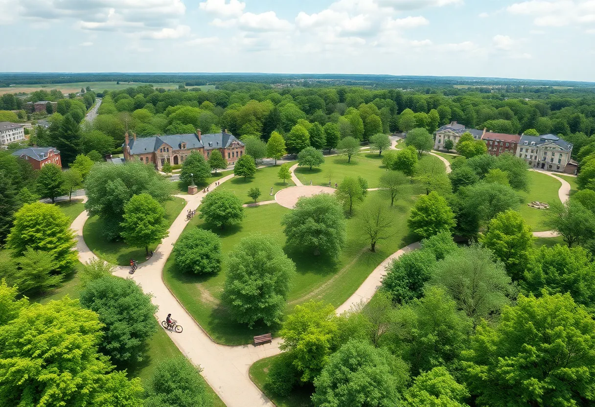 Proposed design of Legacy Park with trails and greenery