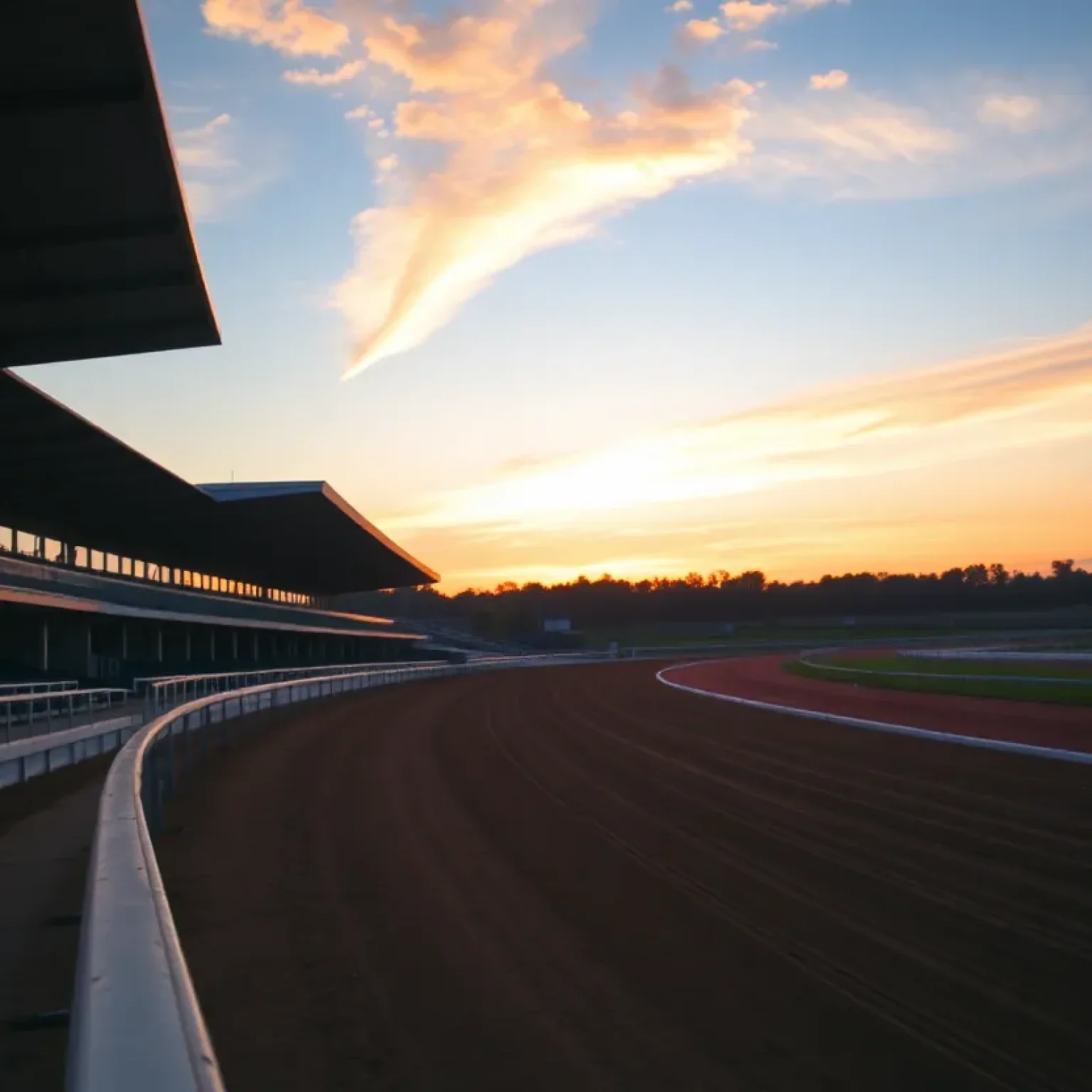 Empty racetrack at sunset symbolizing the end of online horse racing in Michigan