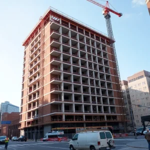 Under construction hotel in downtown Ann Arbor