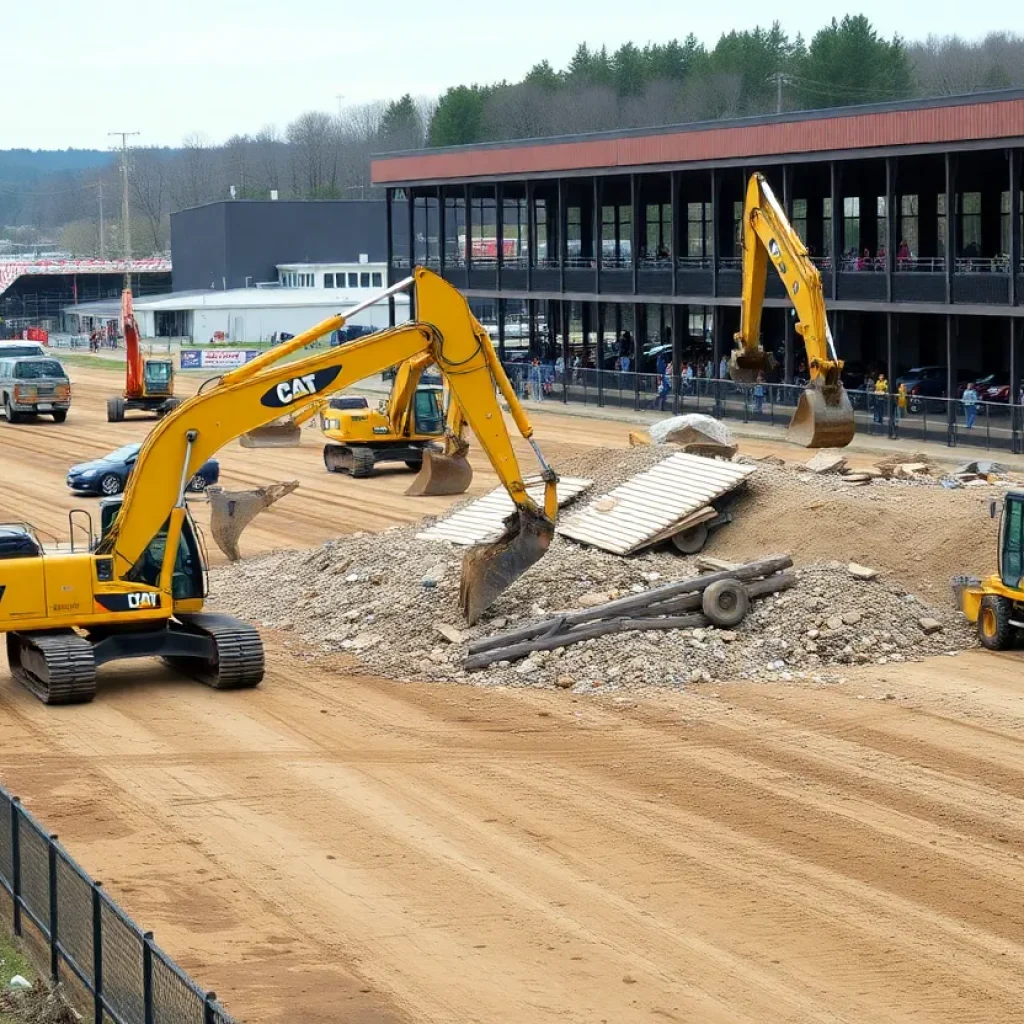 Demolition crews working at Northville Downs site