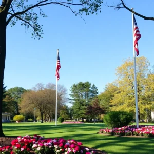 Northville Township park with flags at half-staff