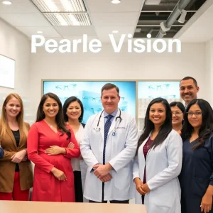 Healthcare professionals assisting patients at Pearle Vision