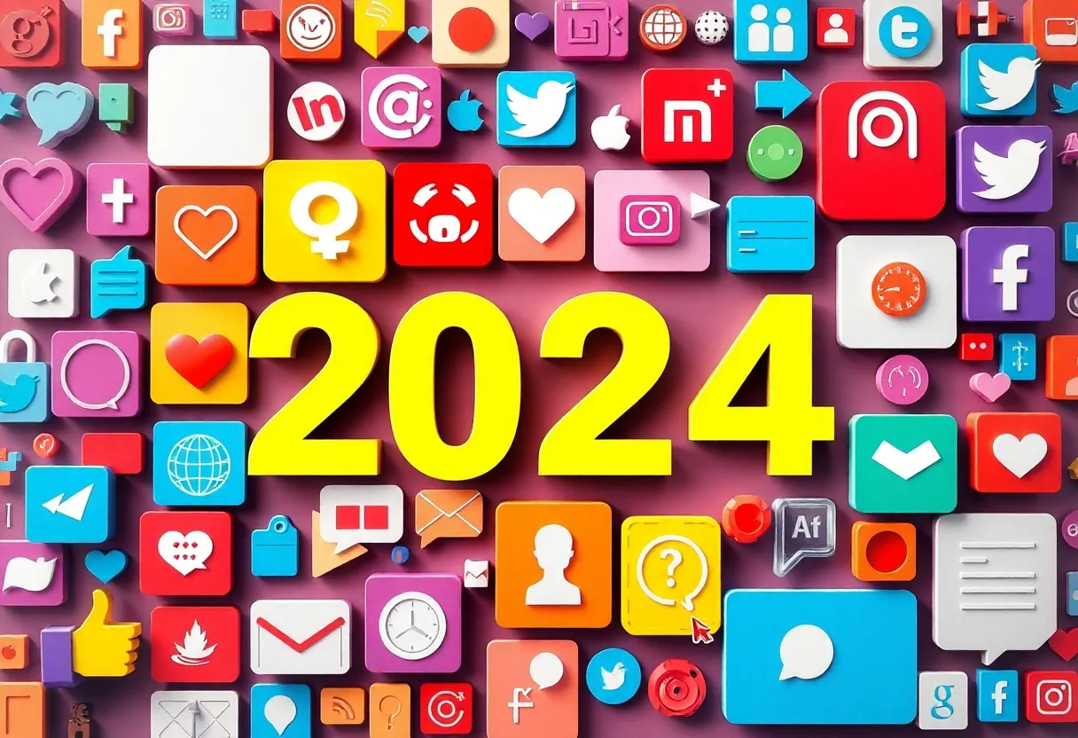 A vibrant representation of social media strategies relevant to 2024.