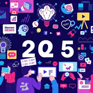 A collage of social media icons and trends for 2025