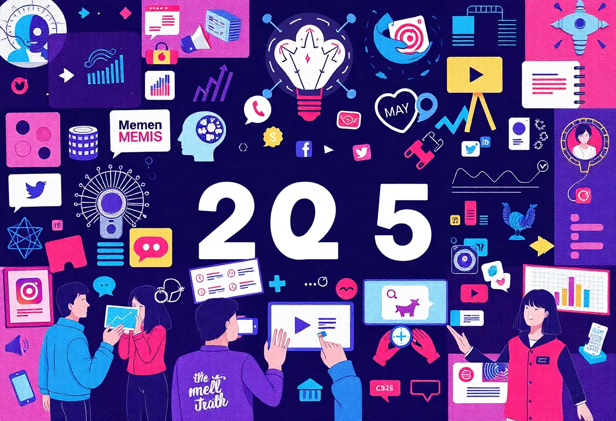 A collage of social media icons and trends for 2025