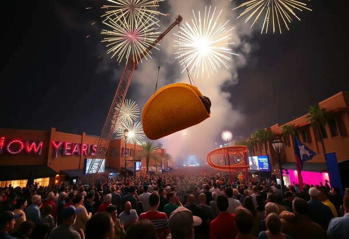 Giant taco dropping from crane during New Year's Eve in Tucson