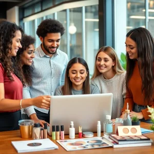 Diverse marketing team discussing beauty influencer strategies