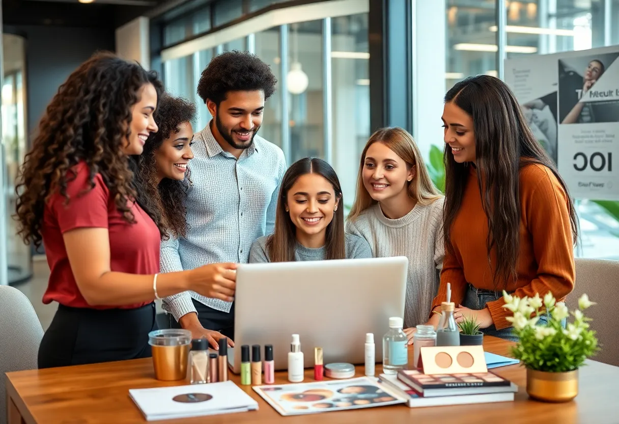 Diverse marketing team discussing beauty influencer strategies