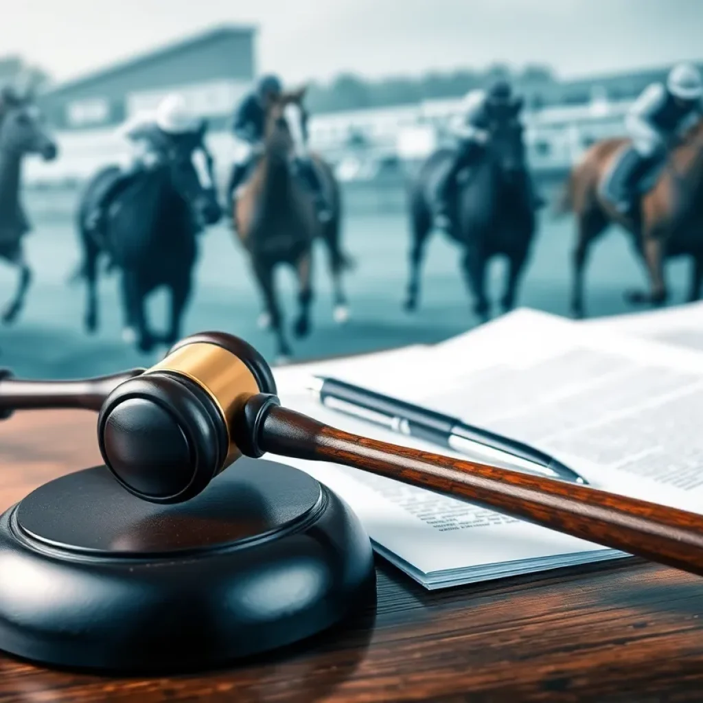 Courtroom scene representing a legal dispute in horse racing betting.