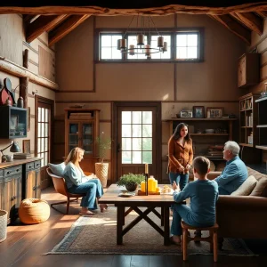 Family gathering in a renovated home