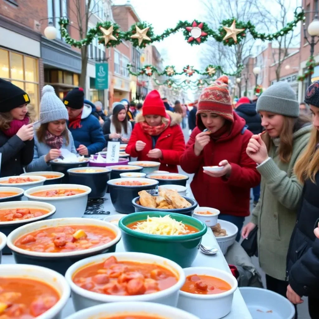 Attendees enjoying chili at the Chili'in The Ville event in Downtown Northville.