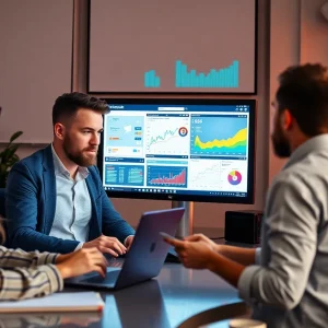 Professionals collaborating in digital marketing environment