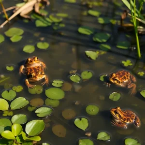 Wetland habitat with frogs and toads