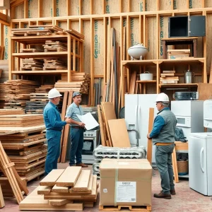 A construction site featuring renovation materials affected by tariffs