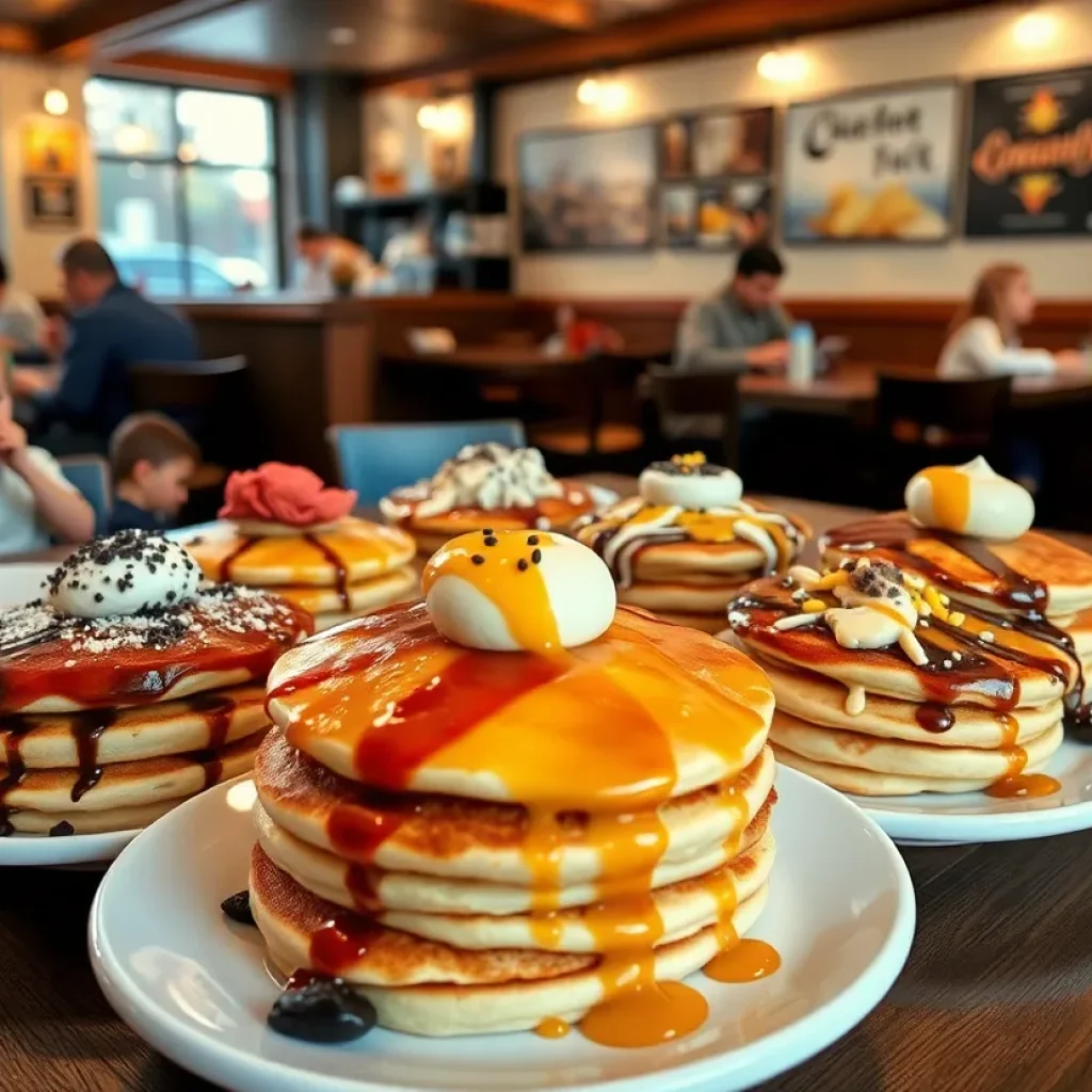 Assorted pancakes presented beautifully at The Hudson Cafe