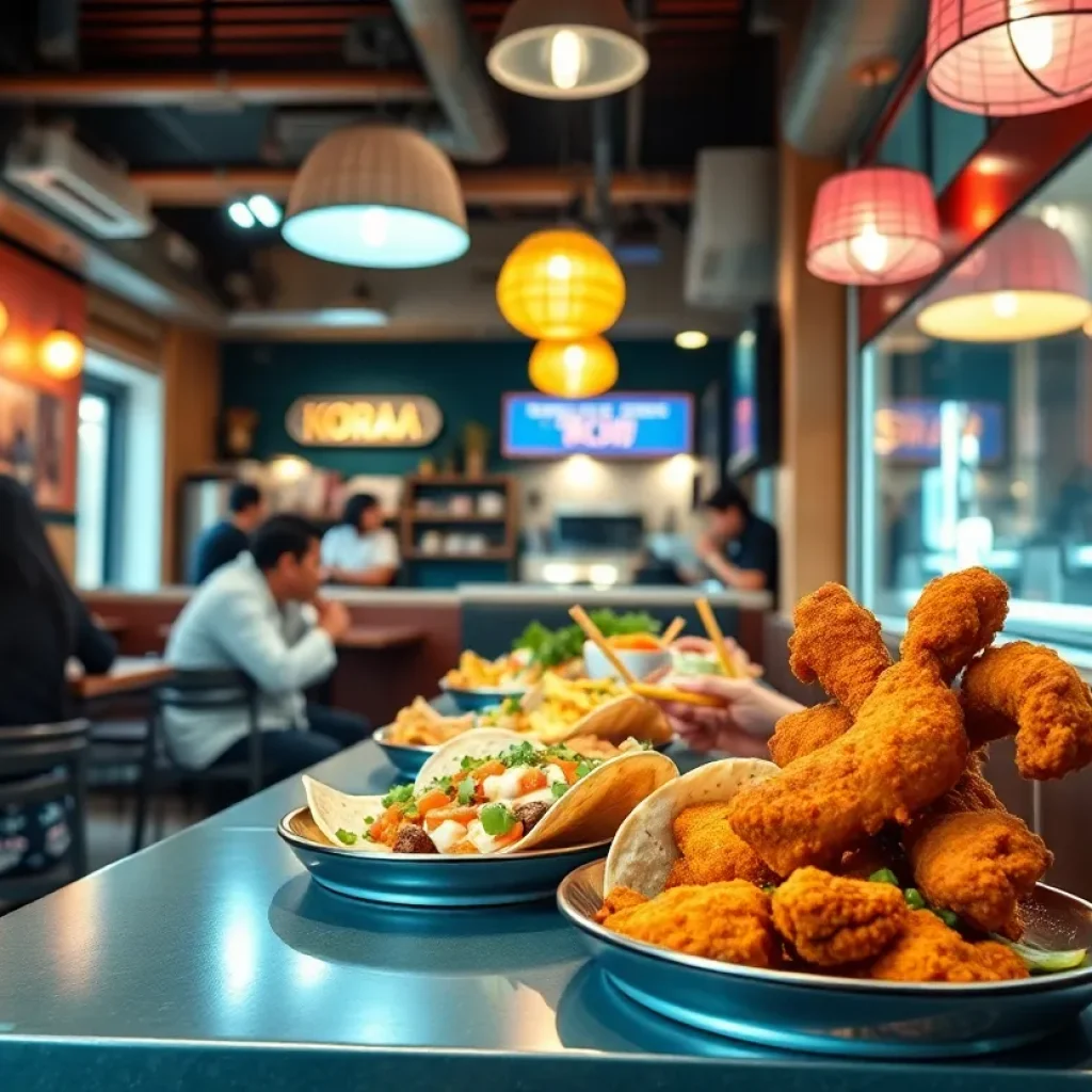 Interior view of Kimchi Box showcasing diners enjoying Korean cuisine