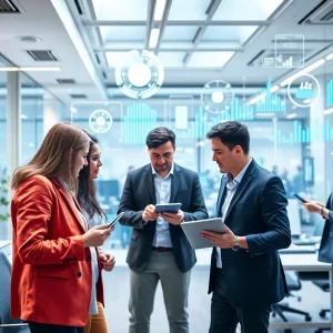 A depiction of future marketing trends showcasing technology and collaboration.