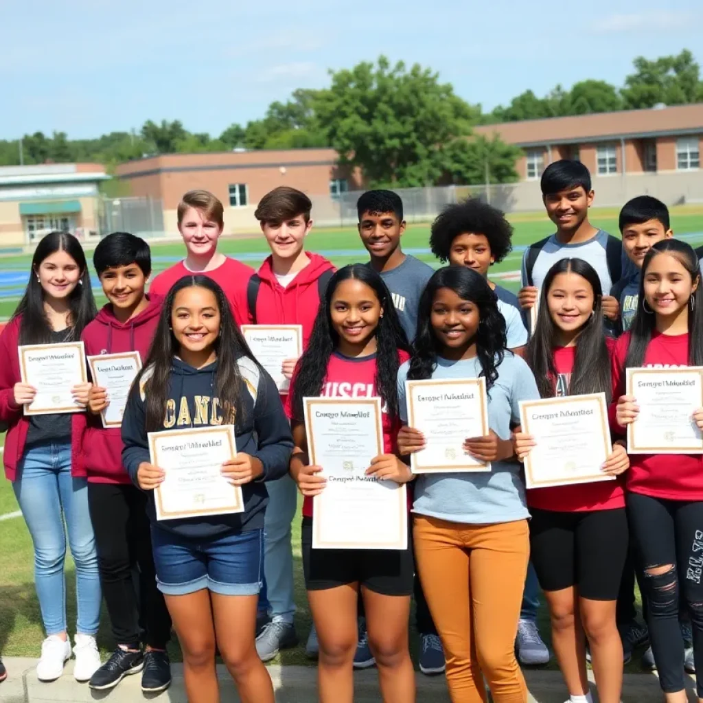 Student-athletes celebrating their achievements outdoors