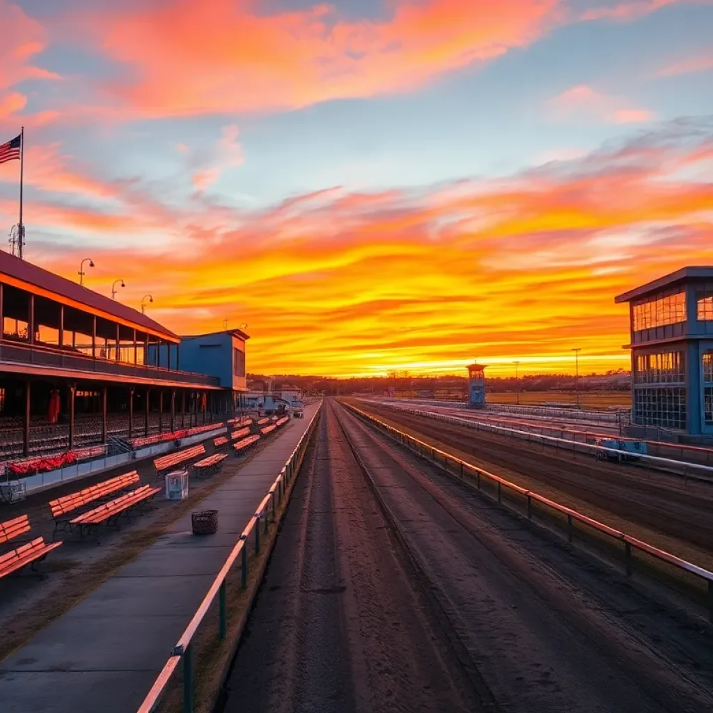 Northville Downs racetrack with empty grandstands