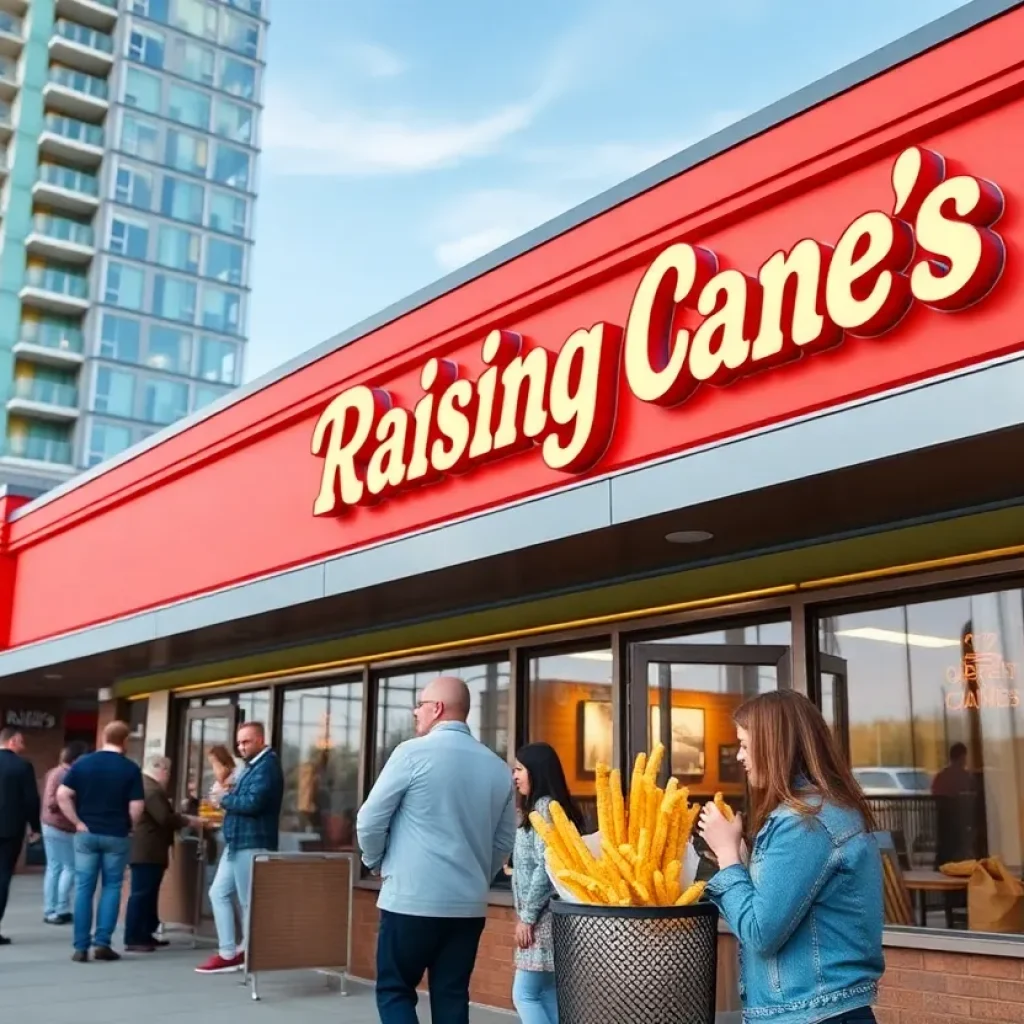 Outside view of Raising Cane's restaurant in Ann Arbor