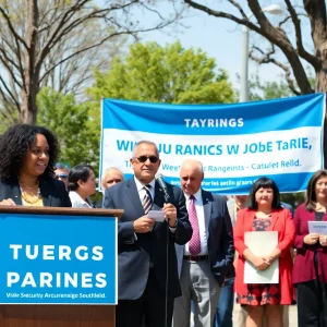 Local leaders rallying against tariffs in Southfield, Michigan