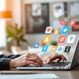 A business professional engaged in social media marketing