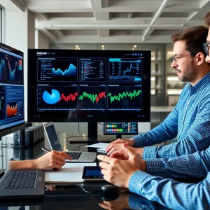 Marketing team using AI technology for strategy planning
