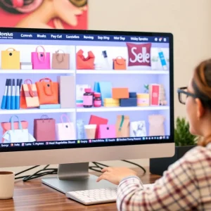 A person looking at an online store on a computer, representing ecommerce.
