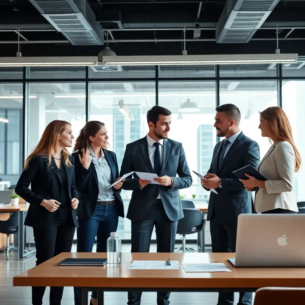 Consultants collaborating in a financial office