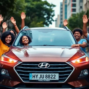 Diverse individuals engaging with a Hyundai vehicle