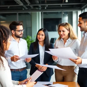 Entrepreneurs discussing lead generation strategies in an office