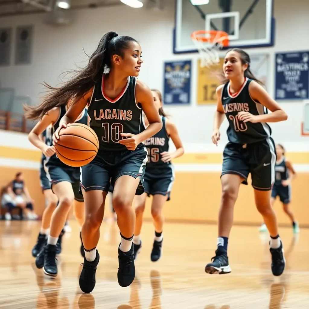 Northville Varsity Girls Basketball Team competing on the court