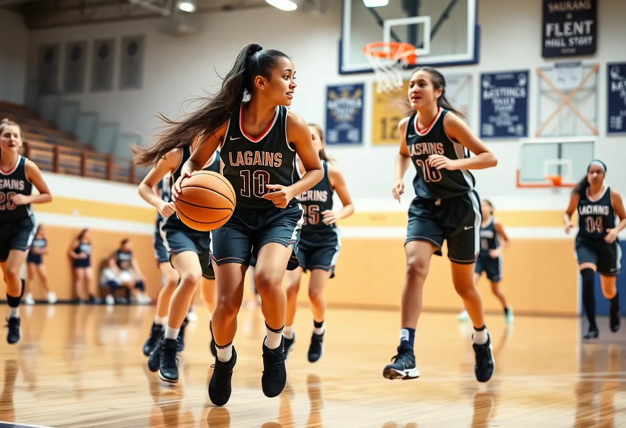 Northville Varsity Girls Basketball Team competing on the court
