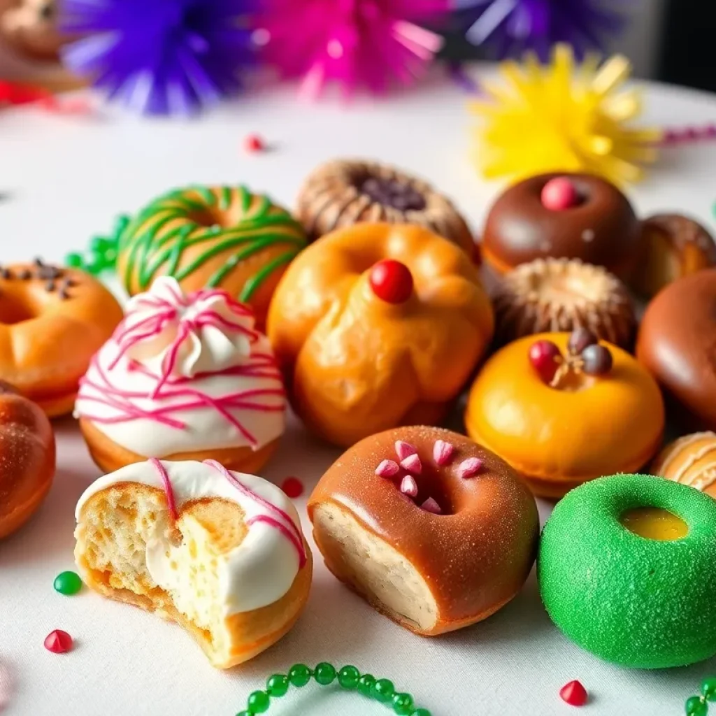 A vibrant assortment of paczki doughnuts for Fat Tuesday celebration.