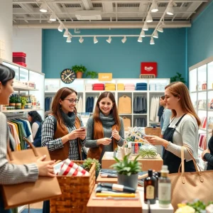 Customer receiving personalized shopping assistance in a retail store.