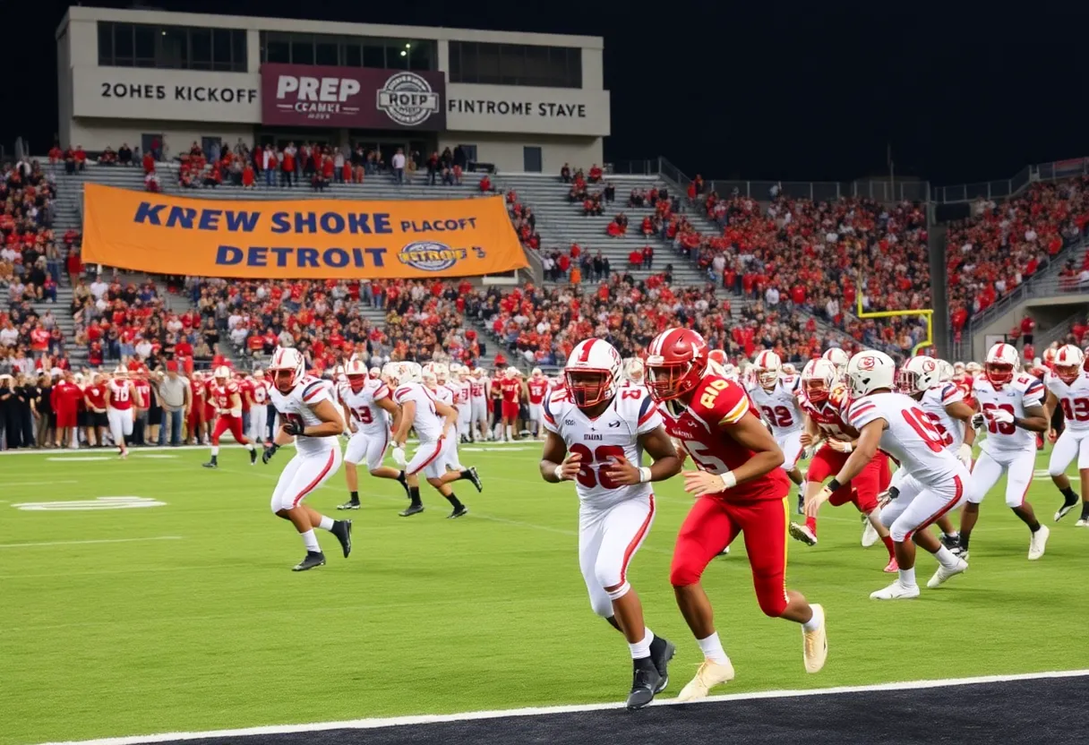 High school football players at the Prep Kickoff Classic in Detroit
