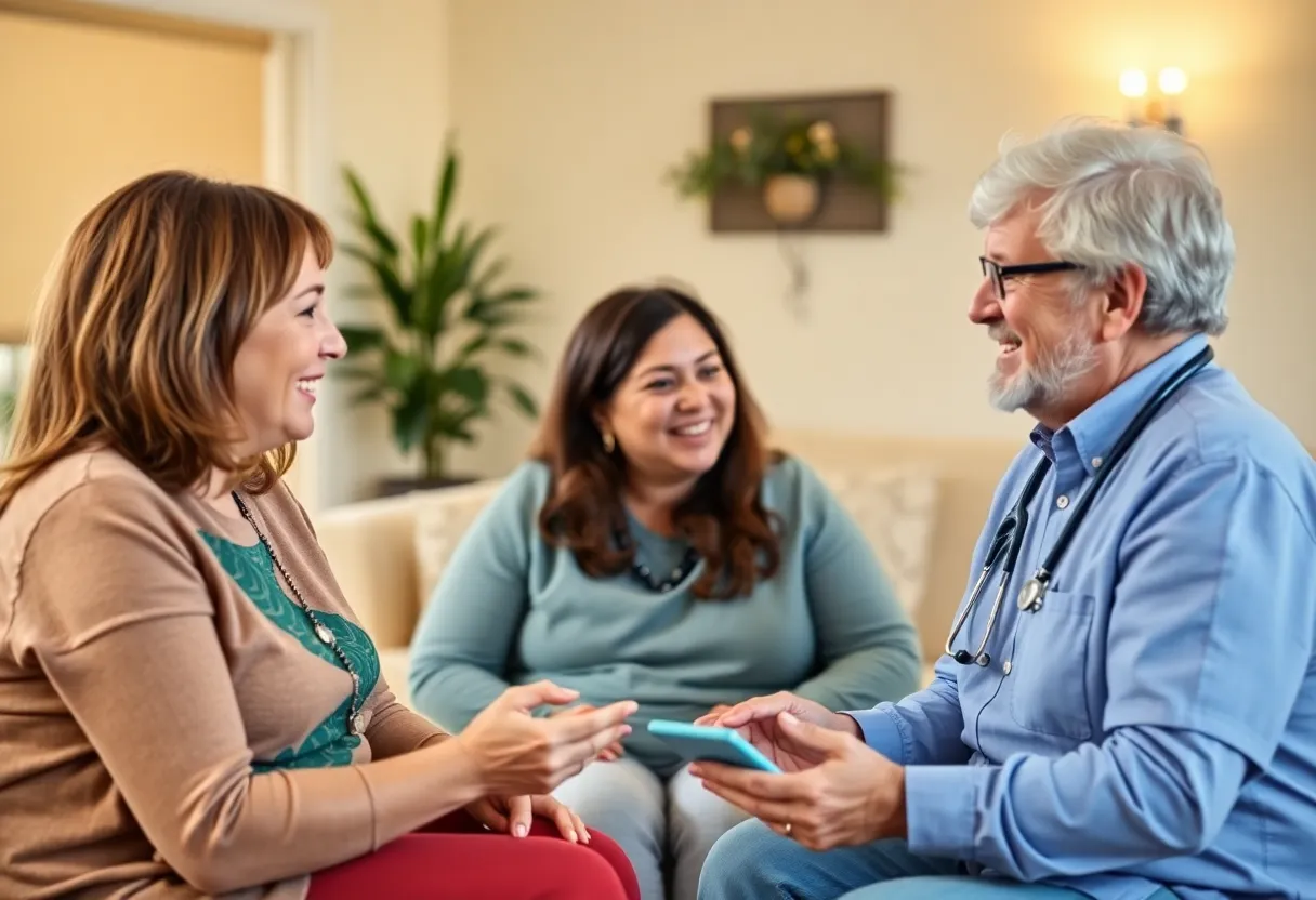 Healthcare professional at Agrace Hospice engaging with community members.