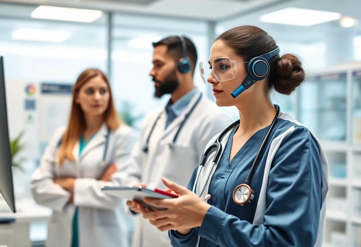 Healthcare professionals utilizing AI technology for case management.
