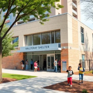 Exterior view of the new shelter in Cambridgeport for families