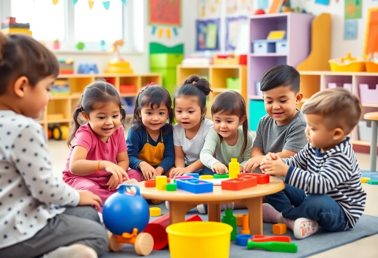 Children participating in interactive learning in a classroom setting.