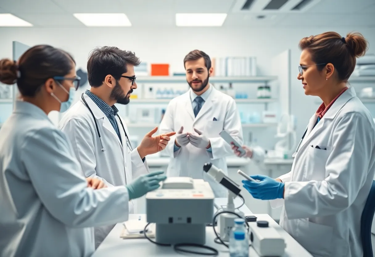 Researchers collaborating on rare disease treatments