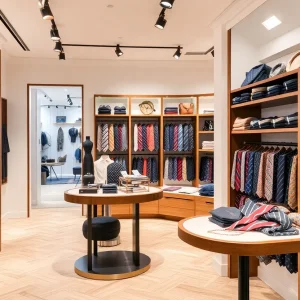 Interior of E. Marinella boutique displaying silk ties and accessories