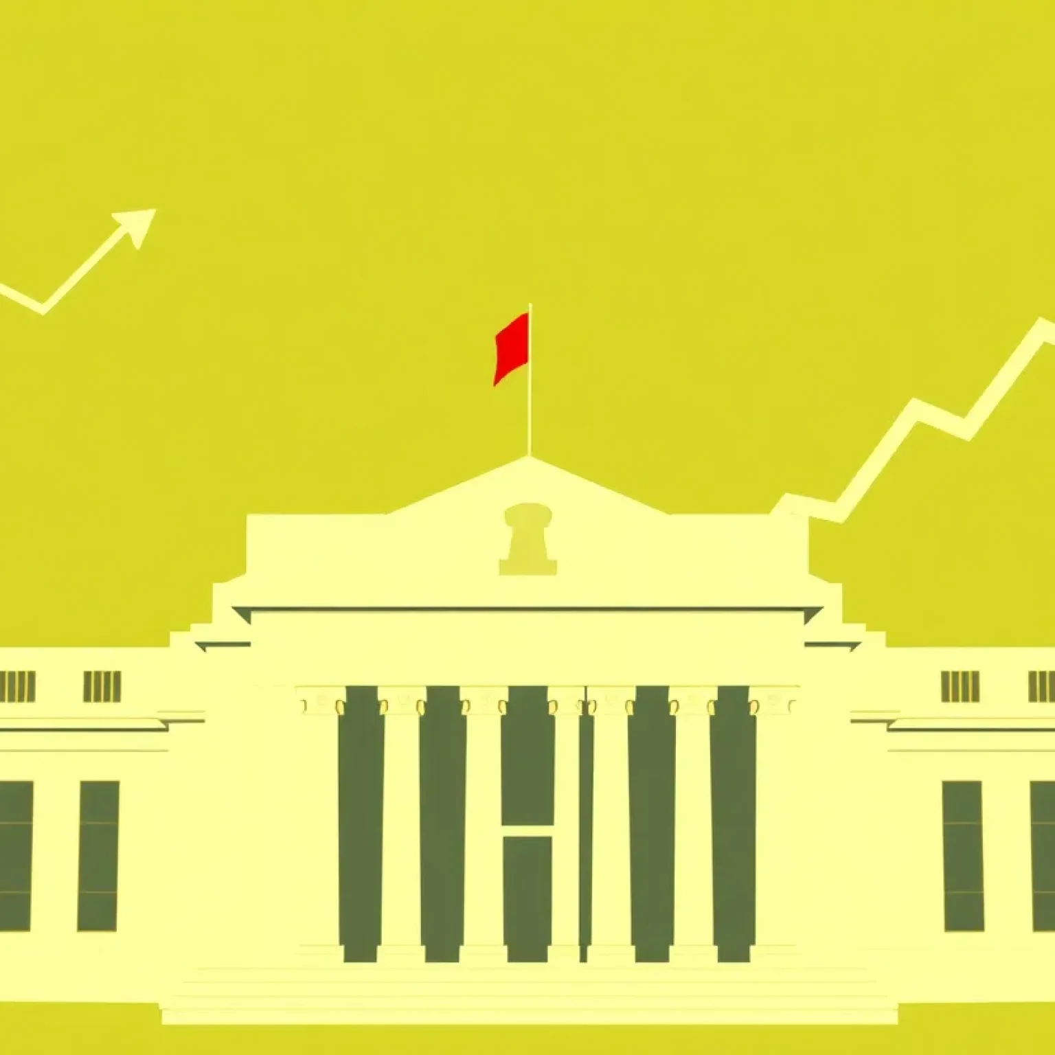 An artistic depiction representing economic growth and interest rates related to the Federal Reserve.