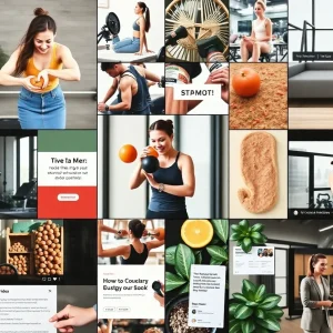 A collage of social media marketing strategies for fitness brands, highlighting video content and influencer partnerships.